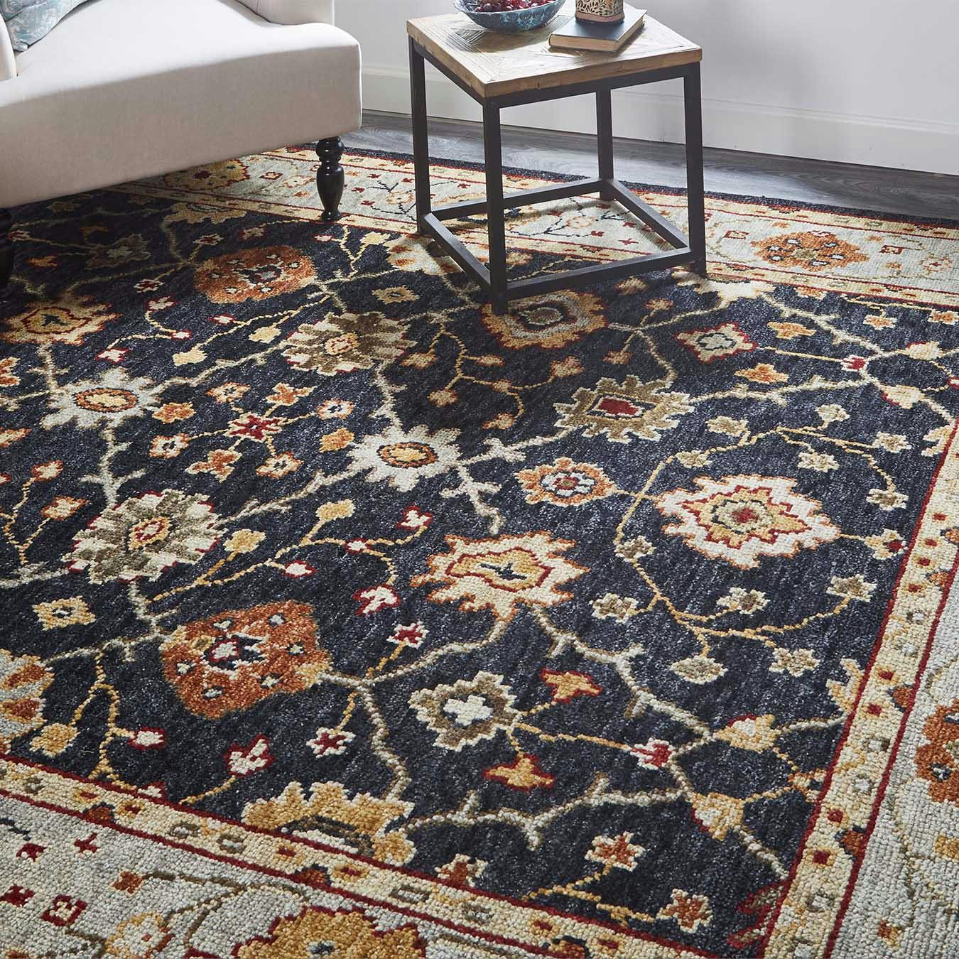 Feizy Rugs Carrington Traditional Oushak Area Rug Geo Floral 8ft-6in x 11ft-6in Black/Gold 